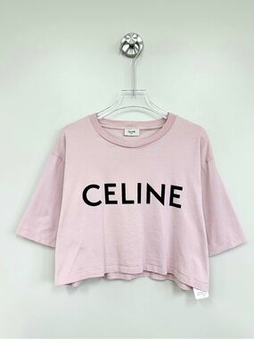 🚩steal Celine Light Pink Cropped Logo Tee